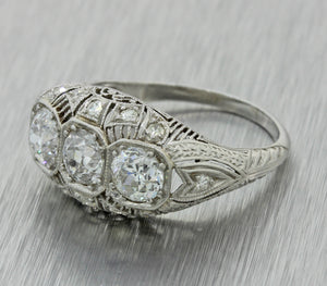 Antique Art Deco PLatinum 1.43ctw Three Diamond Engagement Ring